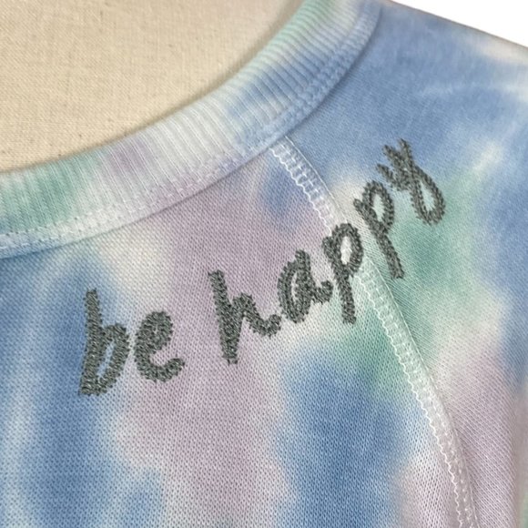 Grayson Threads Multicolor Tie Dye Embroidered Be Happy Lightweight Sweatshirt-M - Picture 2 of 13